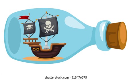 Pirate ship in bottle,vector illustration
