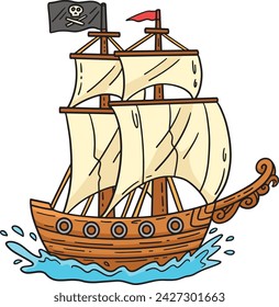 Pirate Ship Cartoon Colored Clipart Illustration