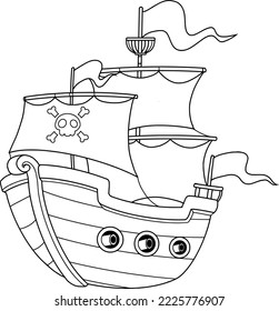 Dibujo vectorial de la página de dibujos animados de barcos piratas aislados en fondo blanco