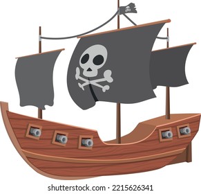 Pirate ship cartoon icon. Black sails boat