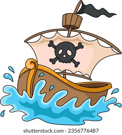 Pirate ship cartoon on white background
