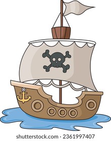 Pirate ship cartoon on white background