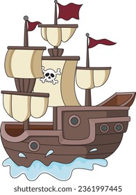 Pirate ship cartoon on white background