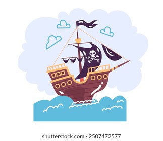 Pirate ship cartoon simple style concept. Vector graphic design illustration element