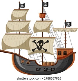 Pirate Ship in cartoon style isolated on white background illustration