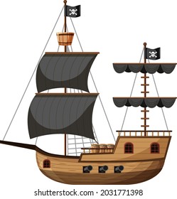 Pirate Ship in cartoon style isolated on white background illustration