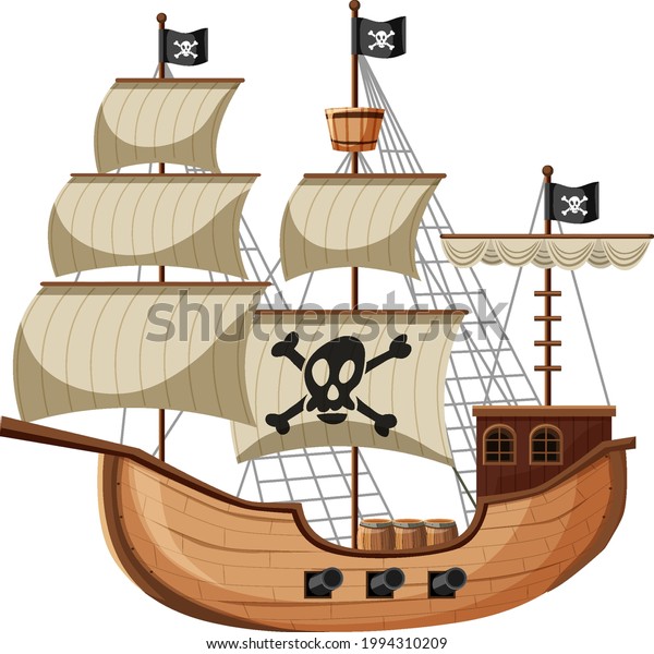 Pirate Ship Cartoon Style Isolated On Stock Vector (Royalty Free ...