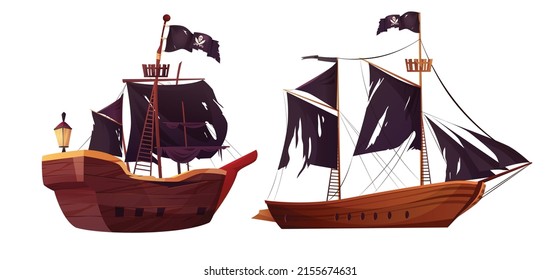 Pirate ship cartoon vector illustration.