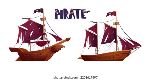 Pirate ship cartoon vector illustration.