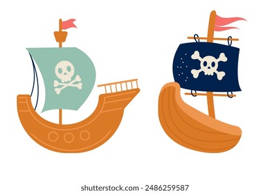 Pirate ship collection flat style
