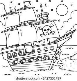 Pirate Ship Coloring Page for Kids