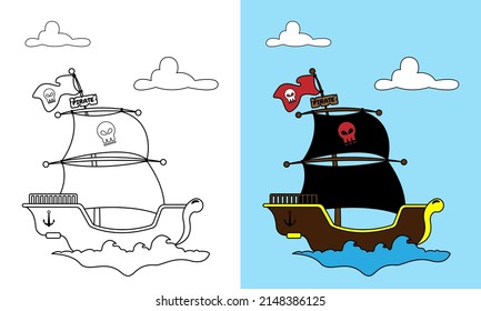 Pirate Ship Coloring Sheet. Suitable for Children's Products