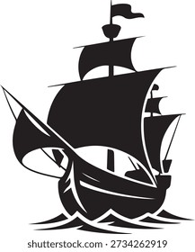 pirate ship design silhouette vector illustration. Vector Black silhouettes. with white background
