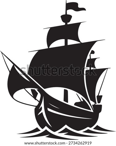 pirate ship design silhouette vector illustration. Vector Black silhouettes. with white background
