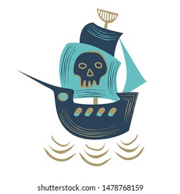 Pirate ship flat color illustration on white