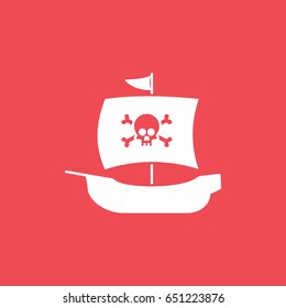 Pirate Ship Flat Icon On Red Background