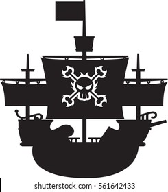 Pirate Ship Graphic in Silhouette