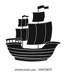 Pirate ship icon in black style isolated on white background. Pirates symbol stock vector illustration.