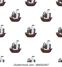 Pirate ship icon in cartoon style isolated on white background. Pirates symbol stock vector illustration.