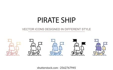 Pirate Ship icon design with white background stock illustration