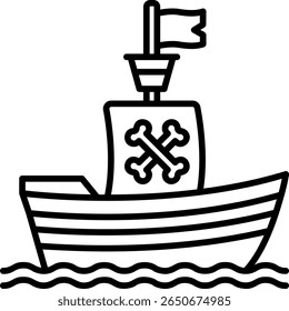 Pirate Ship Icon with Jolly Roger Flag