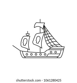 Pirate ship icon. Outline pirate ship vector icon for web design isolated on white background