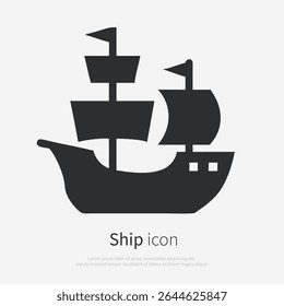 Silhueta de ícone de navio pirata. Logotipo vetorial de um navio com vela. Ilustração vista lateral isolada no fundo branco.