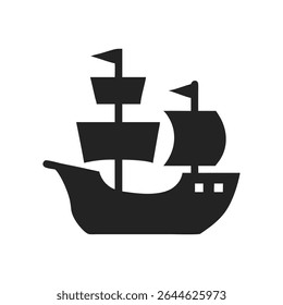 Pirate ship icon silhouette. Vector logo of a ship with sail. Illustration side view isolated on white background.