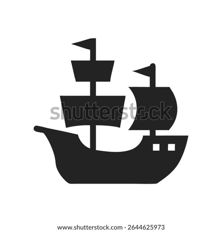 Pirate ship icon silhouette. Vector logo of a ship with sail. Illustration side view isolated on white background.