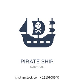 pirate ship icon. Trendy flat vector pirate ship icon on white background from Nautical collection, vector illustration can be use for web and mobile, eps10