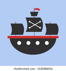 Pirate ship, illustration, vector on white background.