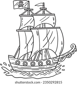 Pirate Ship Isolated Coloring