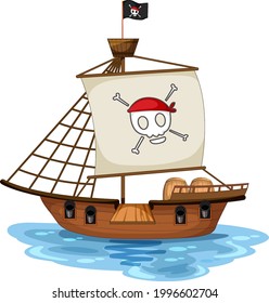 A Pirate Ship with Jolly Roger Flag isolated  illustration