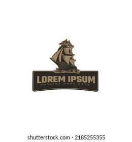 pirate ship logo design vector template.