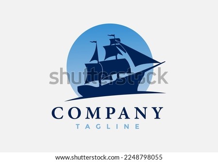 Pirate ship logo on blue moon background.