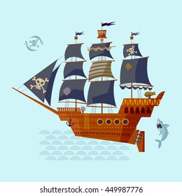 Pirate Ship. Nautical Collection. Vector illustration