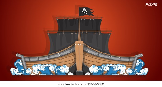 Pirate ship on Halloween vector