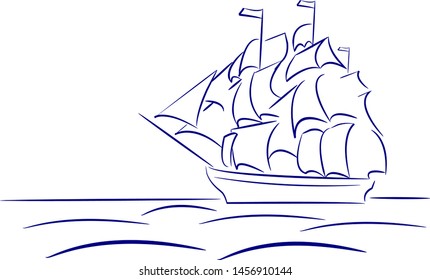 Pirate ship on sea vector