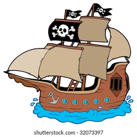Pirate ship on white background - vector illustration.