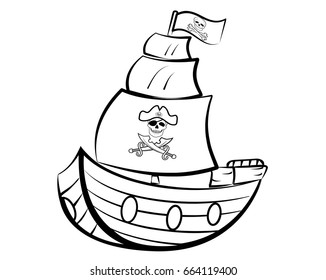PIRATE SHIP OUTLINE ILLUSTRATION VECTOR