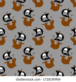 Pirate ship pattern seamless. filibuster background. Baby fabric texture. vector ornament