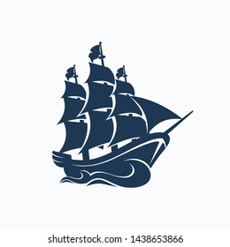 Pirate Ship Sailing Icon Vector