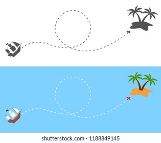 The pirate ship sailing route to the island