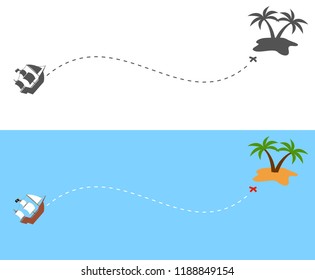 The pirate ship sailing route to the island