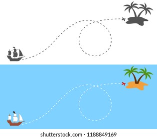 The pirate ship sailing route to the island