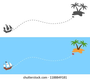 The pirate ship sailing route to the island