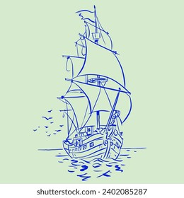 Pirate ship in the sea vector for illustration, card, decoration