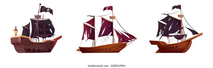 Dibujo vectorial de dibujos animados de barcos piratas.