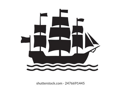 Pirate Ship Silhouette Logo Icon on white background