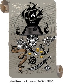 Pirate ship and skull